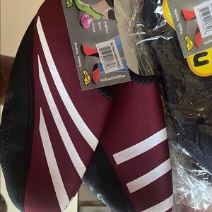 Women's Burgundy, and White Stripe Ballet Slippers!